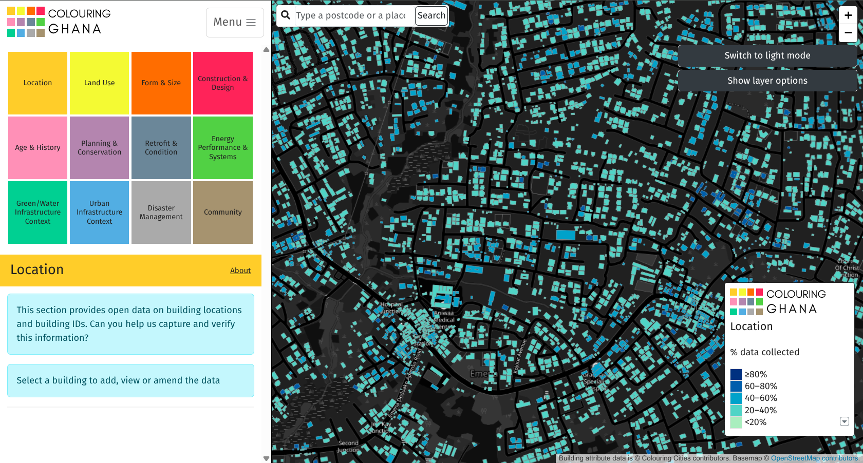 Colouring Ghana Platform — interactive building data map
